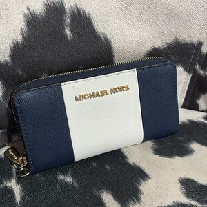 Michael Kors Blue and White Zip Wallet